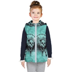 Awesome Skull With Wings Kids  Hooded Puffer Vest by FantasyWorld7