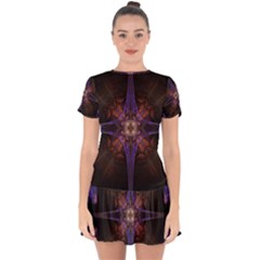 Fractal Cross Blue Geometric Drop Hem Mini Chiffon Dress by Pakrebo