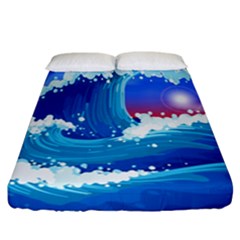 Japanese Wave Japanese Ocean Waves Fitted Sheet (california King Size)