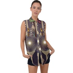 Background Colors Abstract Sleeveless Chiffon Button Shirt