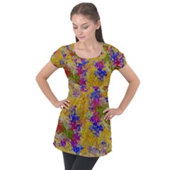 Marble Texture Abstract Abstraction Puff Sleeve Tunic Top