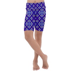 Symmetry Digital Art Pattern Blue Kids  Lightweight Velour Cropped Yoga Leggings by Pakrebo