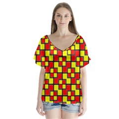 Rby-2-2 V-neck Flutter Sleeve Top