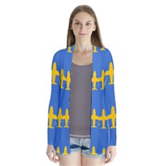 Aircraft Texture Blue Yellow Drape Collar Cardigan by Pakrebo