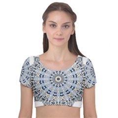 Arabesque Mandala Decorative Velvet Short Sleeve Crop Top  by Pakrebo