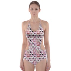 Graphic Seamless Pattern Pig Cut-out One Piece Swimsuit
