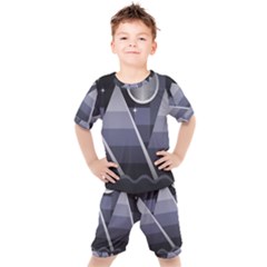 Background Stylized Scenery Kids  Tee And Shorts Set
