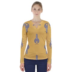 Key V-neck Long Sleeve Top by HermanTelo