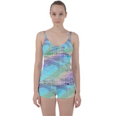 Abstract Lines Perspective Plan Tie Front Two Piece Tankini