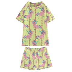 Unicorn Carousel Kids  Swim Tee And Shorts Set by VeataAtticus