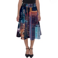 High Rise Buildings With Lights Perfect Length Midi Skirt by Pakrebo