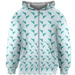 Blue Parrot Pattern Kids  Zipper Hoodie Without Drawstring