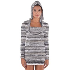 Striped Grunge Print Design Long Sleeve Hooded T-shirt by dflcprintsclothing