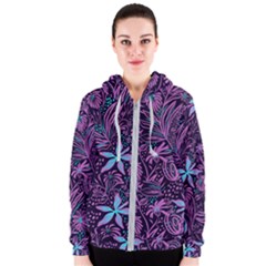 Stamping Pattern Leaves Drawing Women s Zipper Hoodie by Simbadda