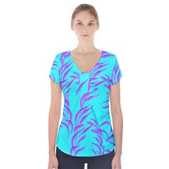 Branches Leaves Colors Summer Short Sleeve Front Detail Top by Simbadda
