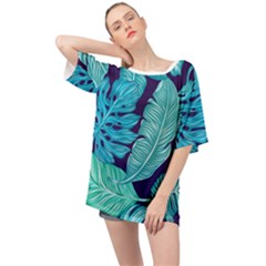 Tropical Greens Leaves Design Oversized Chiffon Top by Simbadda