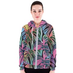 Leaves Tropical Jungle Pattern Women s Zipper Hoodie