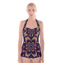 Abstract Flower Artwork Art Boyleg Halter Swimsuit  by Sudhe
