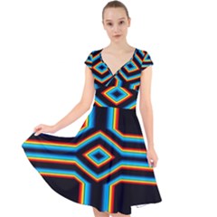 Cross Abstract Neon Cap Sleeve Front Wrap Midi Dress by Pakrebo