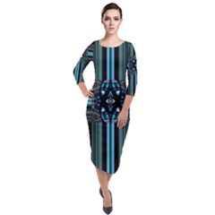 Cross Art Fractal Quarter Sleeve Midi Velour Bodycon Dress