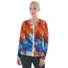 Orange Blue Texture                      Velour Zip Up Jacket by LalyLauraFLM