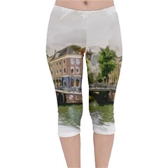 Amsterdam Holland Canal River Velvet Capri Leggings  by Wegoenart
