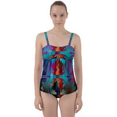 Background Sci Fi Fantasy Colorful Twist Front Tankini Set by Wegoenart
