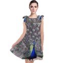 Peacock Bird Feather Plumage Green Tie Up Tunic Dress View1