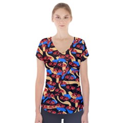 Fighting Crabbies Pattern Short Sleeve Front Detail Top