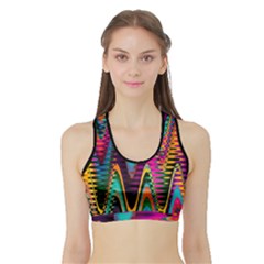 Multicolored Wave Distortion Zigzag Chevrons 2 Background Color Solid Black Sports Bra With Border by EDDArt