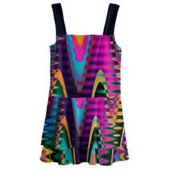 Multicolored Wave Distortion Zigzag Chevrons 2 Background Color Solid Black Kids  Layered Skirt Swimsuit by EDDArt