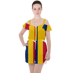 Chad Flag Map Geography Outline Ruffle Cut Out Chiffon Playsuit