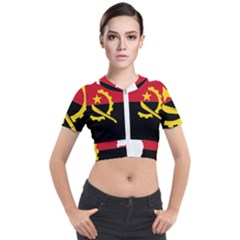 Angola Flag Map Geography Outline Short Sleeve Cropped Jacket