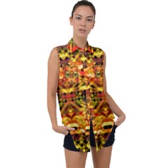 Mosaic Structure Grain Mode Sleeveless Chiffon Button Shirt