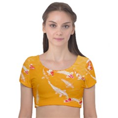 Koi Carp Scape Velvet Short Sleeve Crop Top  by essentialimage
