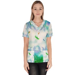 Scrapbooking Tropical Pattern Women s V-neck Scrub Top