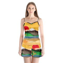 Mount Fuji Japan Lake Sun Sunset Satin Pajamas Set by Simbadda