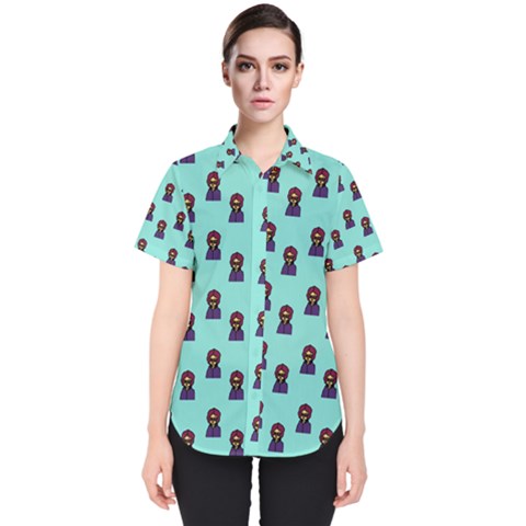 Nerdy 60s  Girl Pattern Aqua Women s Short Sleeve Shirt by snowwhitegirl