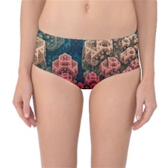 Fractals 3d Graphics Designs Mid-waist Bikini Bottoms by Simbadda