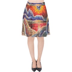 Sci Fi  Landscape Painting Velvet High Waist Skirt by Sudhe