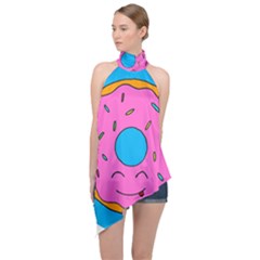 Donut Doughnut Dessert Clip Art Halter Asymmetric Satin Top by Simbadda