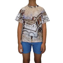 Building Architecture Columns Kids  Short Sleeve Swimwear
