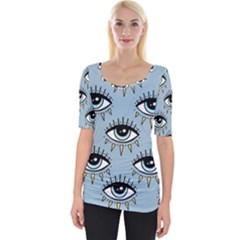 Eyes Pattern Wide Neckline Tee
