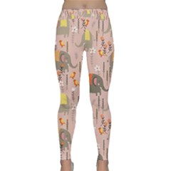 Cute Elephant Wild Flower Field Seamless Pattern Classic Yoga Leggings by Vaneshart