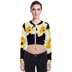 Yellow And Orange Tulip Long Sleeve Zip Up Bomber Jacket by okhismakingart