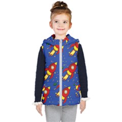 Space Rocket Pattern Kids  Hooded Puffer Vest by Vaneshart