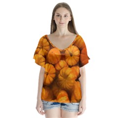 Mini Pumpkins V-neck Flutter Sleeve Top