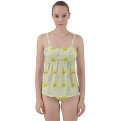 Lemonade Polkadots Twist Front Tankini Set by bloomingvinedesign