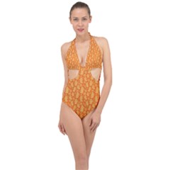 Halloween Background Halter Front Plunge Swimsuit