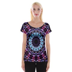 Kaleidoscope Shape Abstract Design Cap Sleeve Top